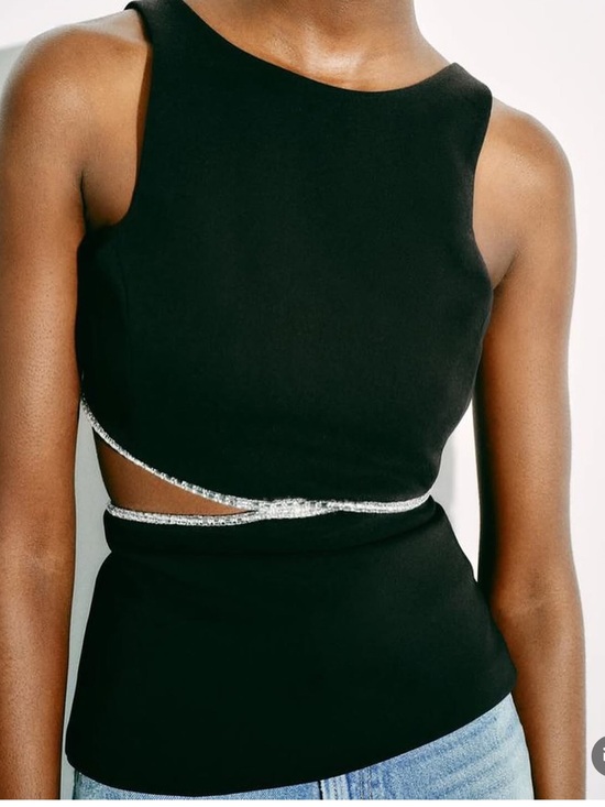 Zara Tops - Zara Black Tank Top with Rhinestone Cutout Trim